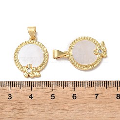 真鍮マイクロパヴェクリアキュービックジルコニアペンダント  シェルと  18KGP本金メッキ  フラットラウンド  カドミウムフリー＆鉛フリー  花  20.5x16x2mm  穴：2.5x4.5mm&nbsp;KK-B083-16G-01