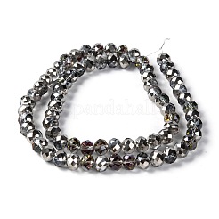 電気メッキガラスカット加工ロンデルビーズ連売り  半分銀メッキ  ライトグレー  10x8mm  穴：1mm  約63~65個/連  19.2~20インチ（48~50cm）&nbsp;EGLA-D020-10x8mm-21