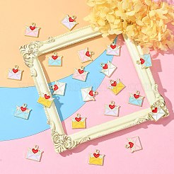 30本5色合金エナメルペンダント  ライトゴールド  ハートと翼のチャーム付き封筒  ミックスカラー  15x15x1.5mm  穴：1.4mm  6個/カラー&nbsp;ENAM-CJ0004-28