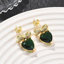 Brass Micro Pave Cubic Zirconia Stud Dangle Earrings for Women&nbsp;KK-CBA760A-05G-04