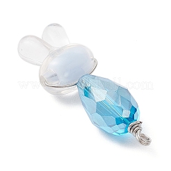 電気メッキガラスチャーム  兎  アクリルビーズと銅線付き  多面カット  ミックスカラー  37.5x13x10mm  穴：2mm&nbsp;PALLOY-JF03726