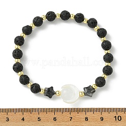 Natural Lava Rock & Larvikite & Selenite & Freshwater Shell Beads Stretch Bracelets for Women Men&nbsp;BJEW-JB13759