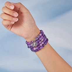 合金オーム/オウムロータスの天然風化瑪瑙ラウンドビーズラップブレスレット  女性のための宝石用原石のヨガブレスレット  32-7/8インチ（83.5cm）&nbsp;AJEW-PH00503-01