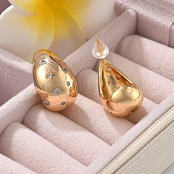 Teardrop Brass Micro Pave Clear Cubic Zirconia Stud Earrings&nbsp;EJEW-K286-07G-01
