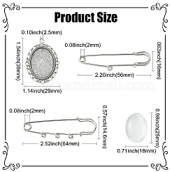 ステンレス鋼の安全ピン  合金ペンダントとガラスカボション付き  アンティークシルバー＆ステンレス鋼の色  54~90mm  3個/セット&nbsp;JEWB-CJ00001