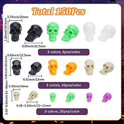 150個 9スタイル ハロウィンテーマ 光るプラスチック製スカルディスプレイデコレーション  暗闇で光る飾り  ホームオフィスパーティーの装飾用  ミックスカラー  15~34.5x9~20x10~22.5mm&nbsp;KY-SP0001-76