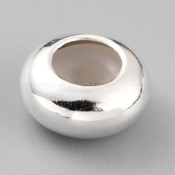 真鍮ビーズ  内部のゴムと  スライダービーズ  長持ちメッキ  ロンデル  925銀メッキ  8x4mm  ゴム穴：2mm&nbsp;KK-O133-207D-S
