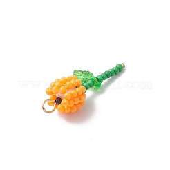 グレードA 丸型ガラスシードビーズ アクリルフラワーチャーム  304ステンレス鋼フラットヘッドピン  ミックスカラー  28.5x13x10mm  穴：3mm&nbsp;PALLOY-MZ00690