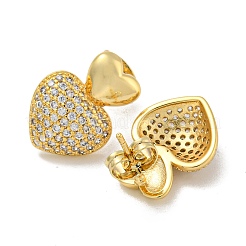 Heart Brass Pave Clear Cubic Zirconia Stud Earrings for Women&nbsp;EJEW-N054-44G