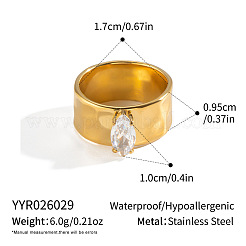 304ステンレススチール製、パヴェキュービックジルコニア付き、幅広リング（女性用）  18KGP本金メッキ  馬の目  10mm  内径：17mm&nbsp;HK0736-2