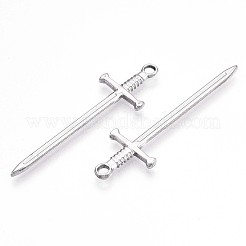 変色しない304ステンレススチールペンダント  剣のチャーム  ステンレス鋼色  45x13.5x2mm  穴：2.5mm.&nbsp;X-STAS-N098-135P