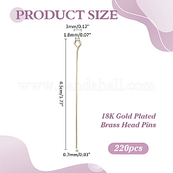 真鍮アイピン220個。  18KGP本金メッキ  45x3x0.8mm  穴：1.8mm&nbsp;KK-ME0004-63