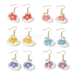 Glass Seed & Clam Shell & Resin Imitation Pearl Woven Dangle Earrings&nbsp;EJEW-MZ00659