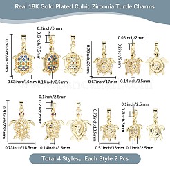8Pcs 4 Styles Brass Micro Pave Cubic Zirconia Pendants&nbsp;KK-BBC0019-64