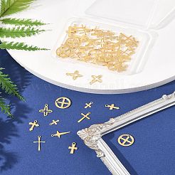 60個10スタイル201および304ステンレススチールペンダント  クロスチャーム  ゴールドカラー  9~16x5.5~11x0.5~1mm  穴：0.9~1.2mm  6個/スタイル&nbsp;STAS-FS0001-90