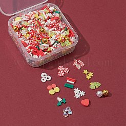 クリスマス ハンドメイド ポリマークレイ カボション 25g  ファッションネイルアートデコレーションアクセサリー  アクリルラインストーン付き  混合図形  ミックスカラー  3~10x1.5~10x0.5~3.5mm&nbsp;CLAY-FS0001-14