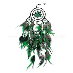 Maple Leaf Woven Net/Web with Feather Hanging Suncatchers&nbsp;HJEW-F024-01