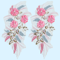 ポリエステル刺繍レース布パッチ  花  ミシンアクセサリー  スパンコール付き  ショッキングピンク  345x155x9mm&nbsp;AJEW-WH20070-078
