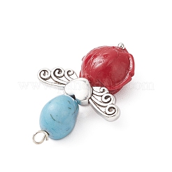 Dyed Synthetic Turquoise Skull & Resin Rose Flower Pendants&nbsp;PALLOY-TA00295