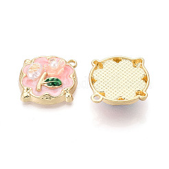 ラックメッキ合金エナメルとABS模造真珠とアクリルグリッターパウダーペンダント  フラットラウンド型と花型のチャーム  ゴールドカラー  カドミウムフリー＆ニッケルフリー＆鉛フリー  ピンク  26x25x6.5mm  穴：2mm&nbsp;ENAM-T091-65
