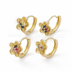 Colorful Cubic Zirconia Sakura Flower Hoop Earrings&nbsp;EJEW-M210-18G
