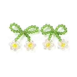 ガラスビーズのペンダント  銅線と  ちょう結び  ∥で∥  花  チャーム  透明  25~27x25~28x5~5.5mm  穴：5.5x7.5mm&nbsp;GLAA-C028-08H