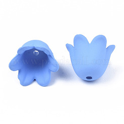 ゴム引きスタイルの不透明なアクリルビーズキャップ  6花びら  花  コーンフラワーブルー  11.5x10.5x8.7mm  穴：1.3mm&nbsp;ACRP-T010-01A