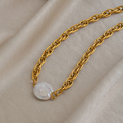 Baroque Natural Freshwater Pearl Keshi Pearl Coin Pendant 304 Stainless Steel Rope Chain Necklaces for Women&nbsp;NE6106