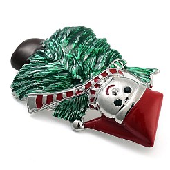 クリスマステーマの合金エナメルブローチ  バックパック服用  雪だるまとクリスマスツリー  プラチナ  56x34mm&nbsp;JEWB-S022-05C-P