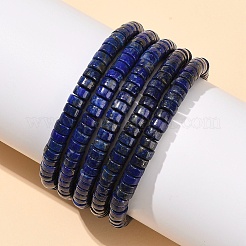 天然石ラピスラズリビーズストレッチブレスレット  フラットラウンド  ビーズ：6x3mm  内径：2-1/8インチ（5.4cm）&nbsp;BJEW-F523-03B