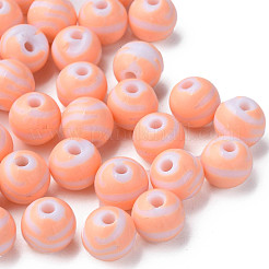 不透明な縞模様のアクリルビーズ  ラウンド  ライトサーモン  10mm  穴：2mm  約940個/500g&nbsp;MACR-S373-27D-08