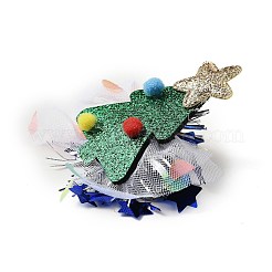 クリスマステーマのグリッターフェルト生地のワニのヘアクリップ  鉄クリップ付き  クリスマスツリー  83x81x14mm&nbsp;PHAR-U002-01F