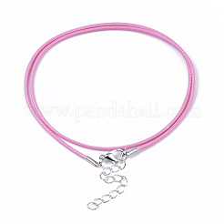 ワックスコットンコードネックレス作り  合金製カニカンとアイアンエンドチェーン付き  プラチナ  ショッキングピンク  44~48cm  1.5mm&nbsp;MAK-S032-1.5mm-B13