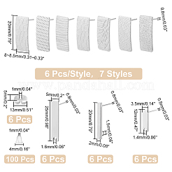 60Pcs 10 Style Rectangle Shape 201 & 304 Stainless Steel Stud Earring Finding&nbsp;STAS-PH0005-29
