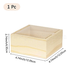 木製収納ボックス1個  透明なプラスチックの蓋付き  正方形  パパイヤホイップ  12.05x12.05x6.95cm&nbsp;WOCR-DJ0001-02A