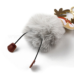 Imitation Rex Rabbit Fur & PU Leather Christmas Reindeer Pendant Keychain&nbsp;KEYC-K018-03KCG-01