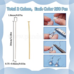 500 個 2 色の真鍮フラットヘッドピン  ゴールデン＆シルバー  30x0.75~0.8mm  20ゲージ  ヘッド：1.8mm&nbsp;KK-SC0005-30B