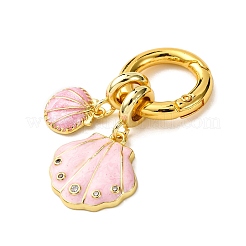 Brass Micro Pave Clear Cubic Zirconia and Enamel Double Shell Shape Pendant Decorations&nbsp;KK-C119-04G-01