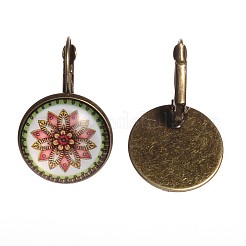 Flower Pattern Glass Cabochon Brass Leverback Earrings&nbsp;EJEW-JE01721
