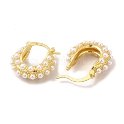 Rack Plating Brass Teardrop Hoop Earrings with Plastic Imitation Pearl Beaded for Women&nbsp;EJEW-G342-05G