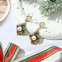 Glass Dangle Stud Earrings&nbsp;EJEW-MZ00321
