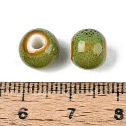 手作りの陶器ビーズ  ロンデル  ファンシーアンティーク施釉磁器  黄緑  8.2~9x7~7.5mm  穴：2.5~3mm&nbsp;PORC-T133-11A-12