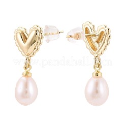 Brass Natural Pearl Dangle Stud Earrings&nbsp;PEAR-N017-07J