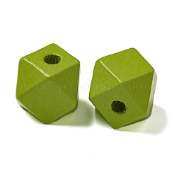 プリントウッドヨーロピアンビーズ  ポリゴン  黄緑  15.5x15.5x15.5mm  穴：4~4.5mm&nbsp;WOOD-G022-34