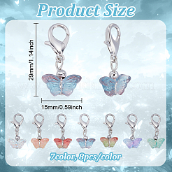 56個 7色蝶アクリルペンダント装飾  プラチナ合金カニカン付き  ミックスカラー  29mm  8個/カラー&nbsp;HJEW-PH01974