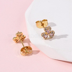 Brass Micro Pave Cubic Zirconia Flower Stud Earrings&nbsp;EJEW-K267-34G
