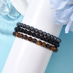 3Pcs 3 Style Natural & Synthetic Mixed Stone Round Beaded Stretch Bracelets&nbsp;BJEW-JB10178-02