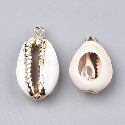 淡水シェルペンダント  鉄パーツ  ゴールドカラー  フローラルホワイト  23~28x15x6~8mm  穴：1.6mm&nbsp;SHEL-S274-19