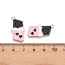 バレンタインデーのテーマ合金エナメル ペンダント  鉛フリー＆カドミウムフリー  ゴールドカラー  チョコレートチャーム  ピンク  28x14x1mm  穴：1.8mm&nbsp;ENAM-T020-50B-02
