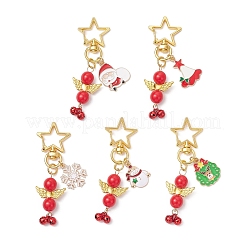 5Pcs Christmas Opaque Acrylic Angel & Alloy Enamel Pendant Decorations&nbsp;HJEW-JM04243